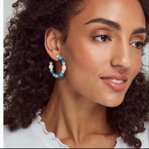 Kendra Scott Rachel Goldtone Blue Mix Hoops - Picture 3 of 3
